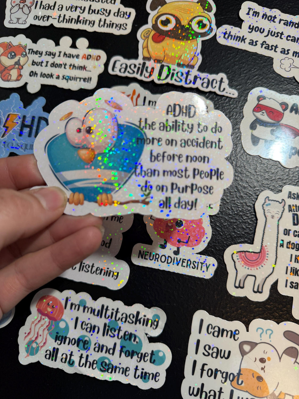 Funny ADHD Sticker Pack - 15 Holographic Vinyl Stickers