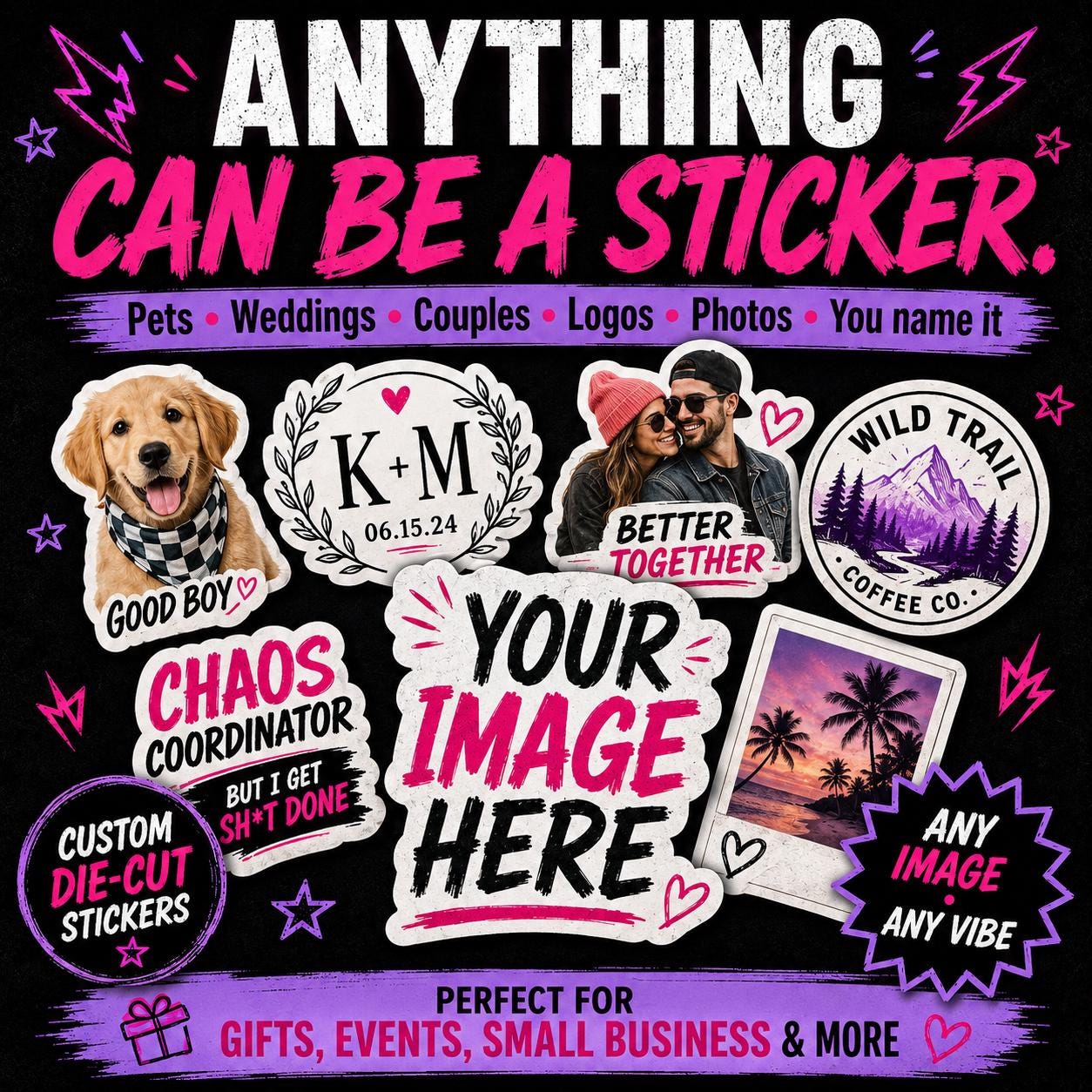 Custom Die-Cut Sticker From Your Photo, Logo, Pet, Wedding Design