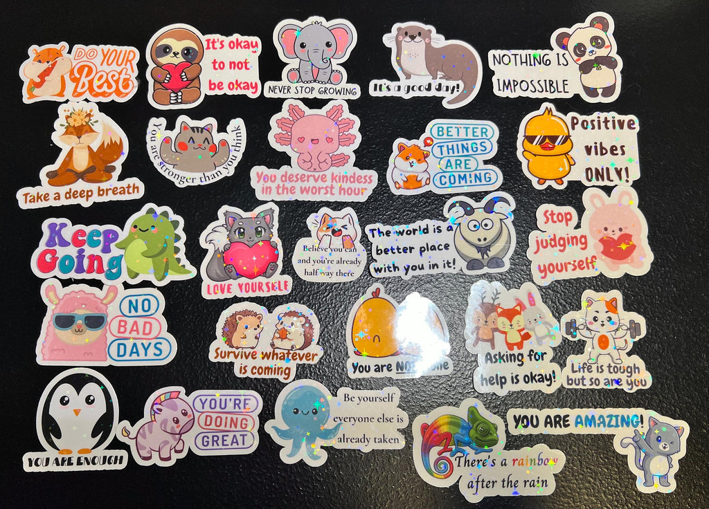 Mental Health Stickers, Positivity Stickers – Animals, Motivational Affirmations (25 Pack)