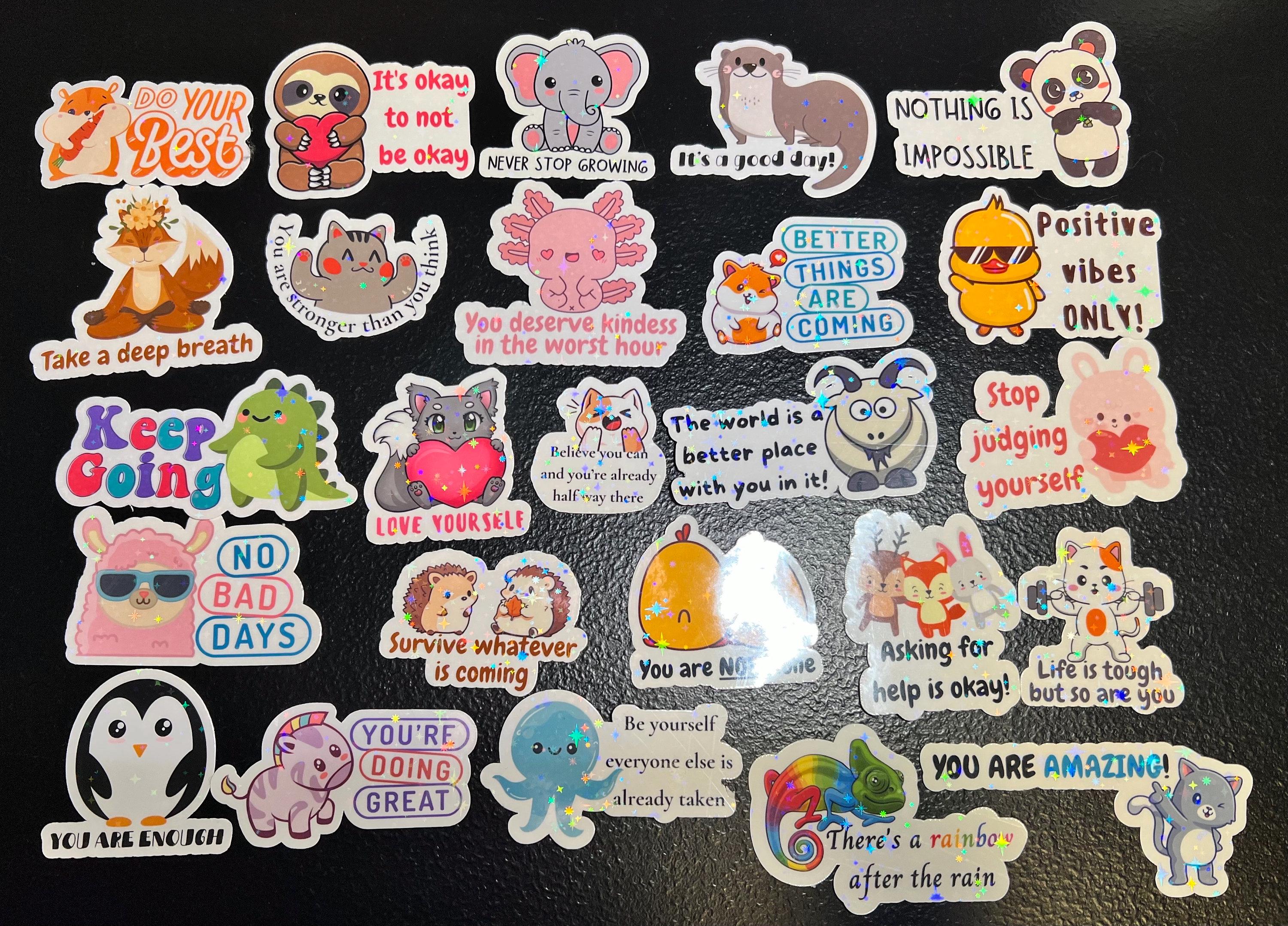 Mental Health Stickers, Positivity Stickers – Animals, Motivational Affirmations (25 Pack)