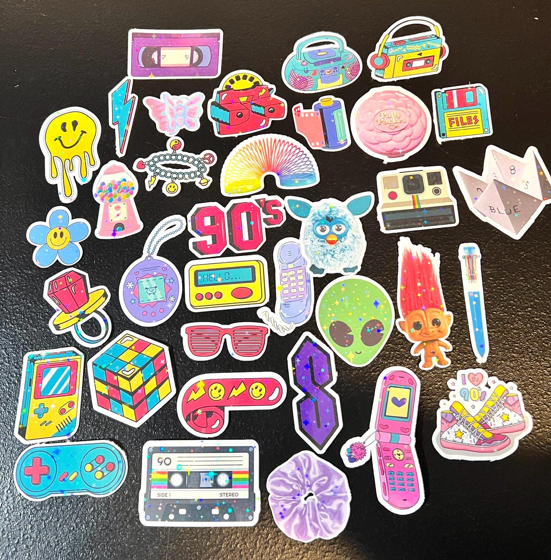 Holographic 90s Sticker Pack – Retro Vinyl Decals for Laptops, Water Bottles