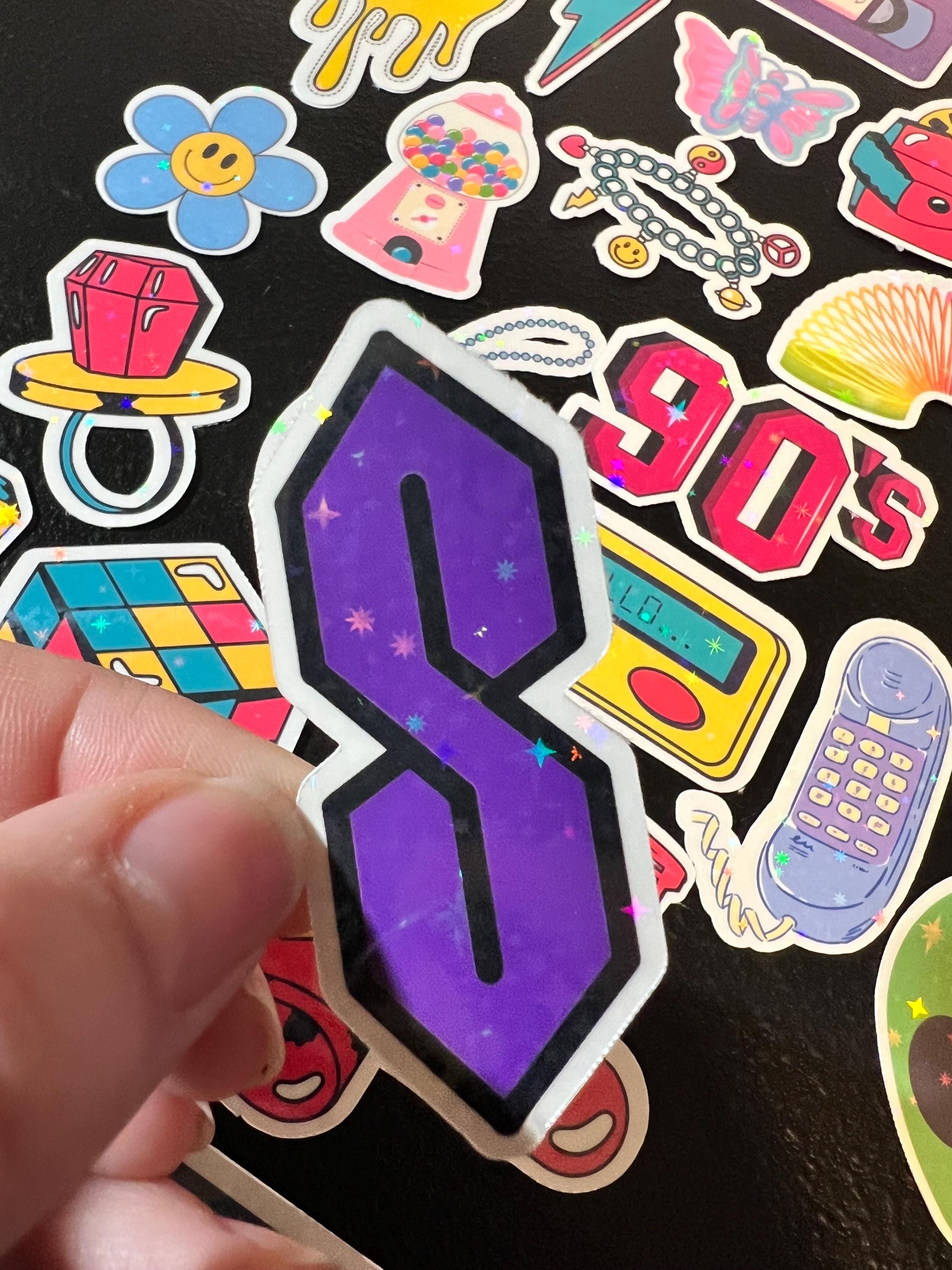 Holographic 90s Nostalgia Sticker Pack, 35 Retro Vinyl Decals (Water-Resistant)