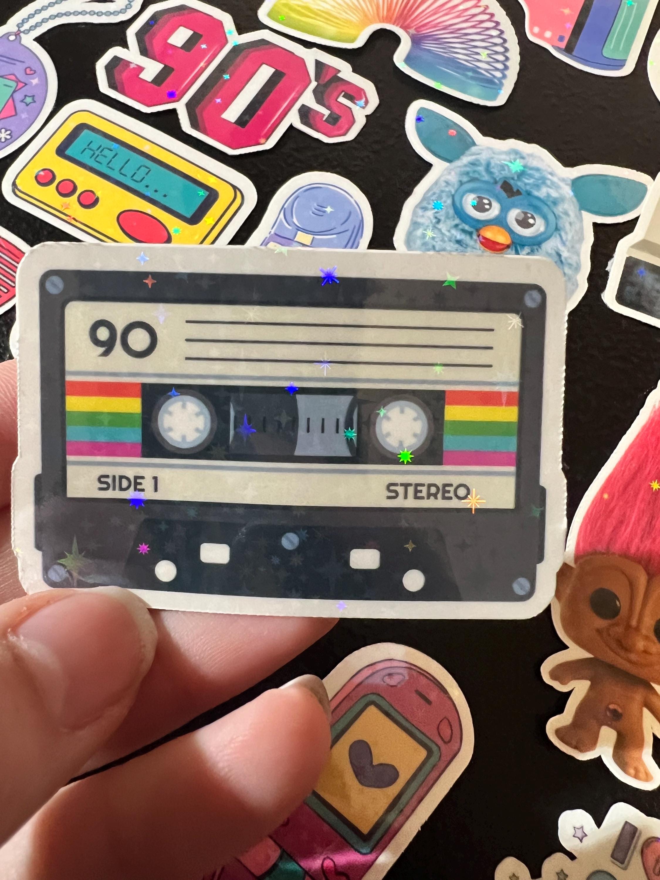Holographic 90s Nostalgia Sticker Pack, 35 Retro Vinyl Decals (Water-Resistant)