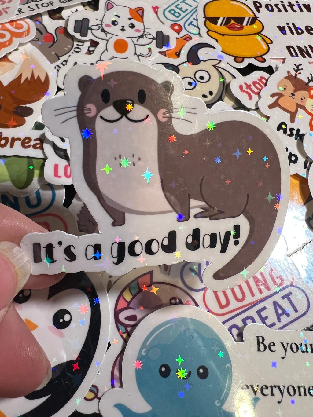 Holographic Positivity Stickers – Animal Motivational Quotes (25 Pack)