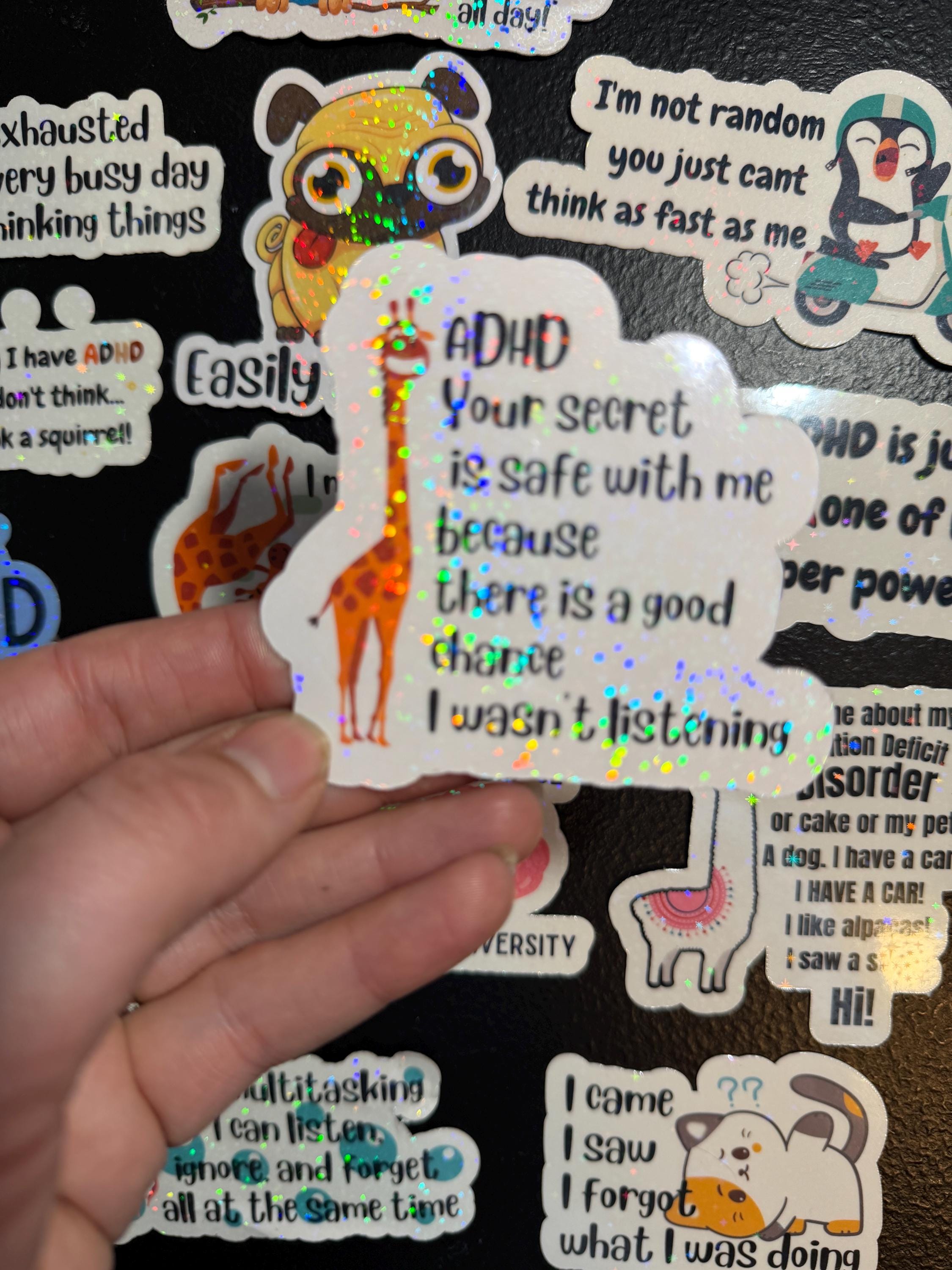 Funny ADHD Sticker Pack - 15 Holographic Vinyl Stickers