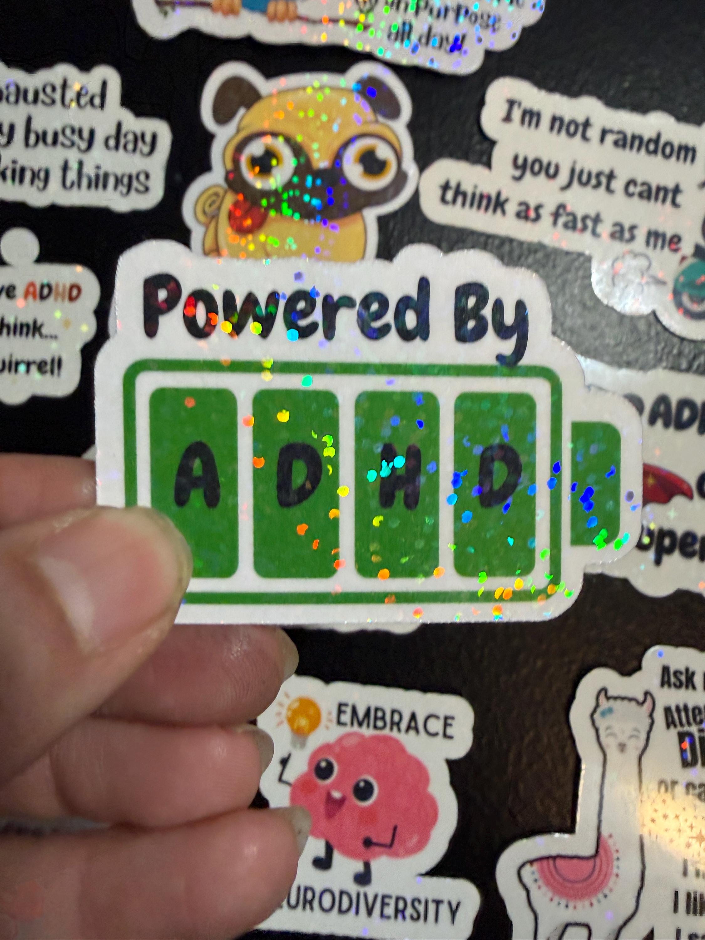 Funny ADHD Sticker Pack - 15 Holographic Vinyl Stickers