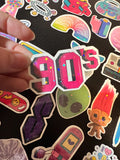 Holographic 90s Sticker Pack – Retro Vinyl Decals for Laptops, Water Bottles