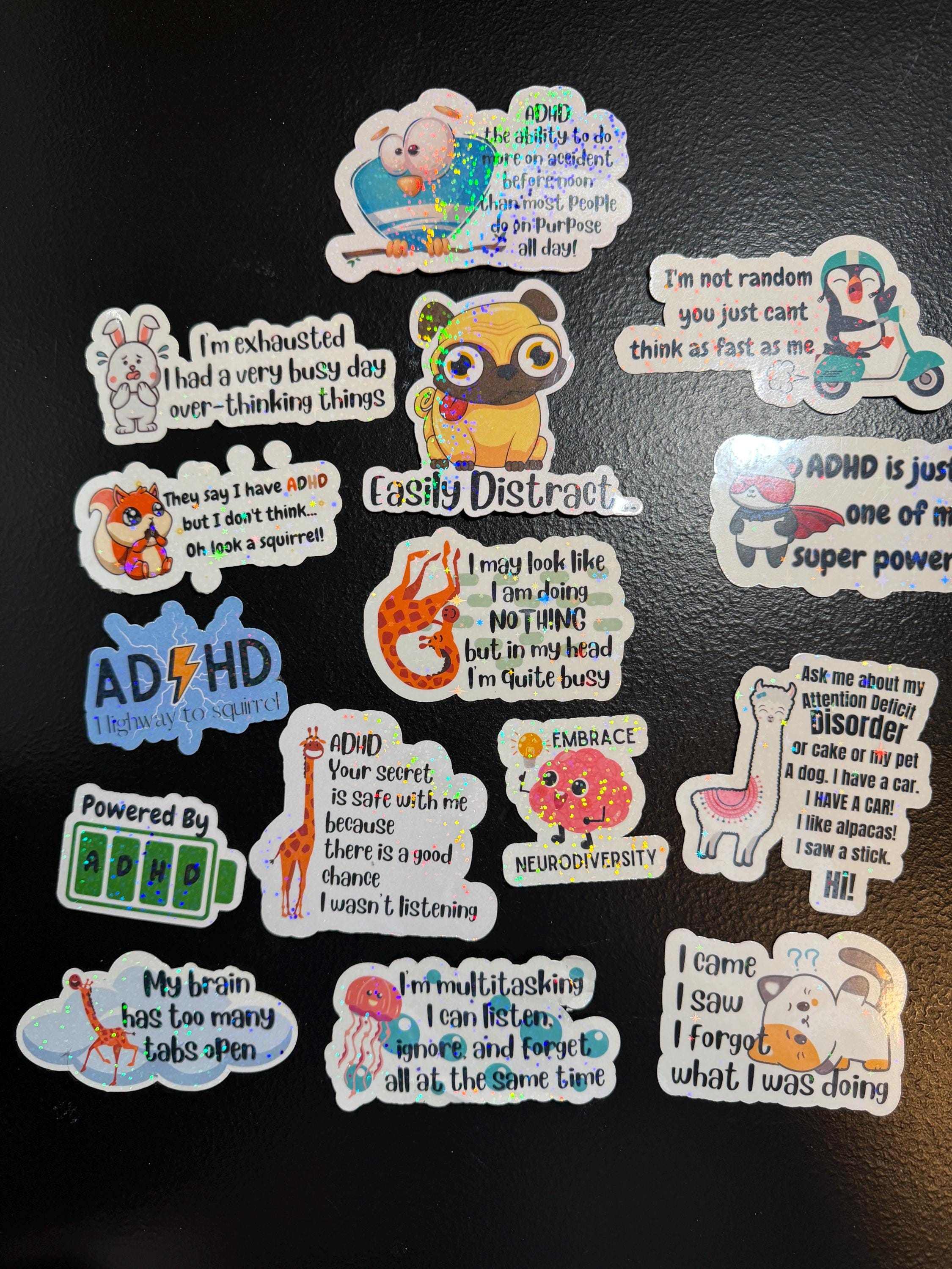 Funny ADHD Sticker Pack - 15 Holographic Vinyl Stickers