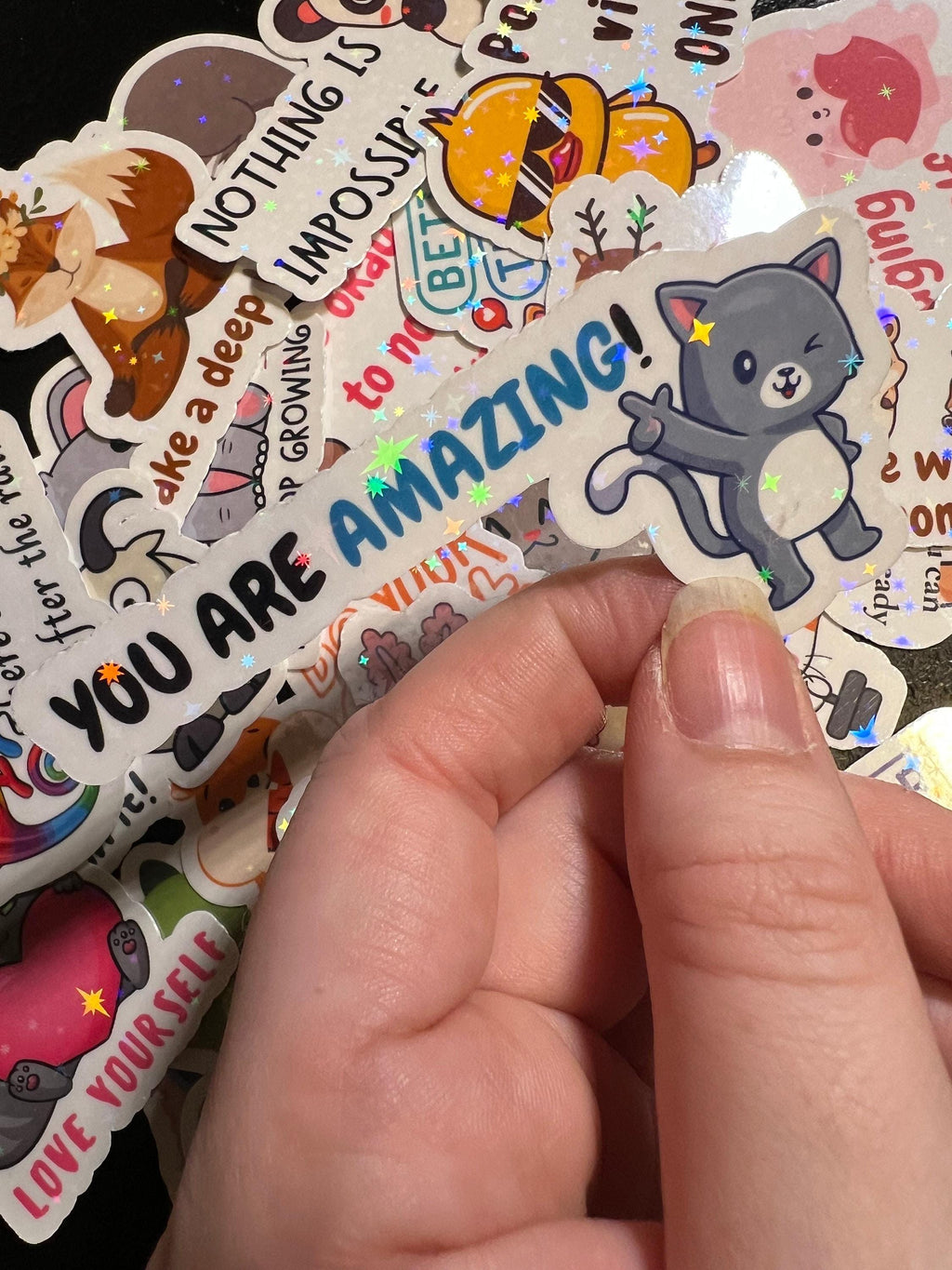 Holographic Positivity Stickers – Animal Motivational Quotes (25 Pack)
